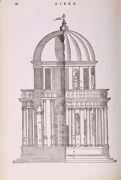 Opstand en Doorsnede van de Tempel van Jupiter Stator, illustratie uit een facsimile kopie van 